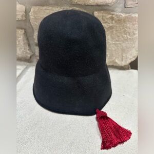WAYNE WICHERN MILLINERY- Elegant Black Hat with Red Tassel